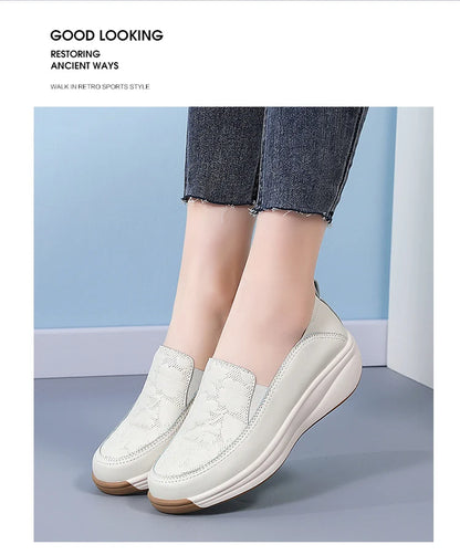 New women's 43 casual shoes, 100% genuine leather breathable and fashionable leather shoes for walking
