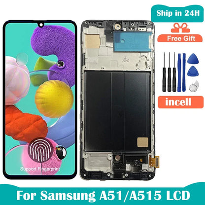 OLED/Incell For Samsung A51 A515 A515F A515F/DS A515FD LCD Display Touch Screen Digitizer Assembly with Frame