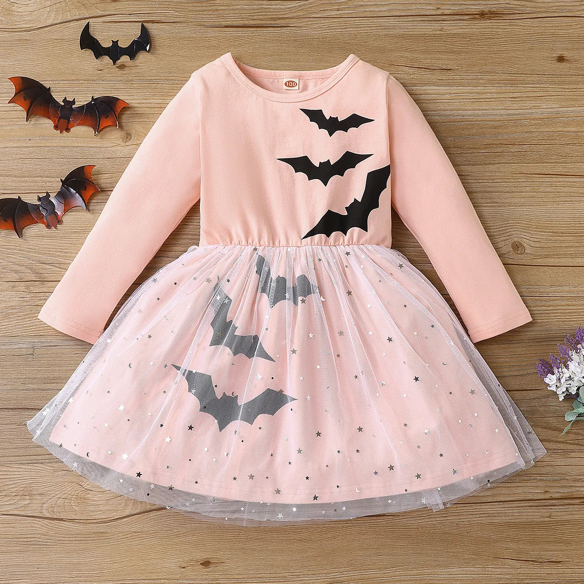 Prowow 2-8Y Kids Purple Halloween Dresses For Girls Long Sleeve Princess Mesh Spooky Spider Dress Children Halloween Costumes