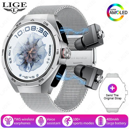 LIGE 2 In 1 Smart Watch With Earbuds NFC Smartwatch TWS Bluetooth Earphone Heart Rate Blood Pressure Monitor Sport Fitness Watch