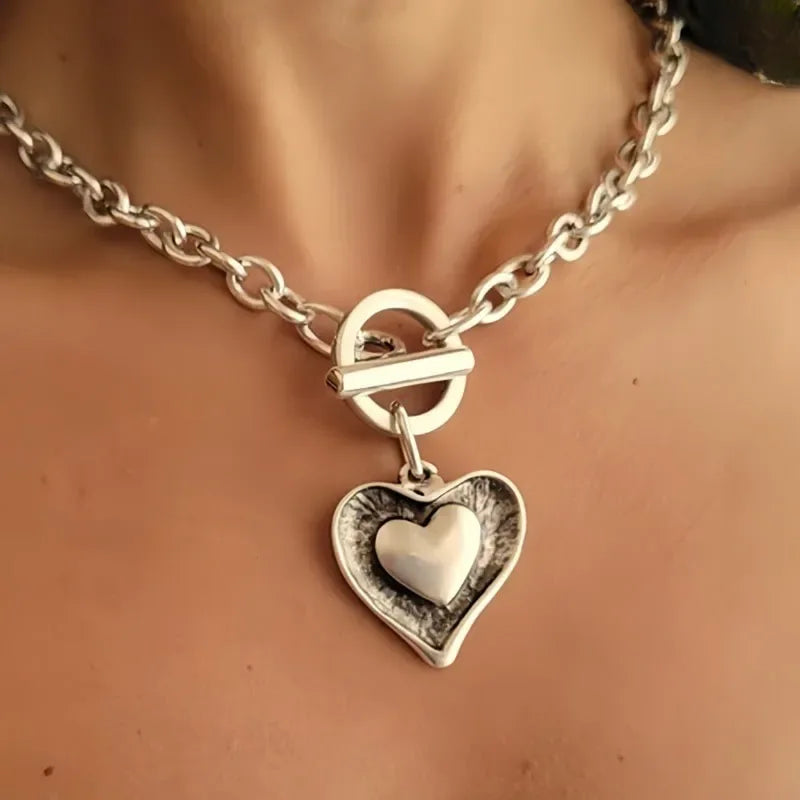 1Pc Fashion Exquisite Women's O-chain Choker Necklace Geometric Irregular Heart-shaped Pendant Necklace Y2K Daily Party Jewelry