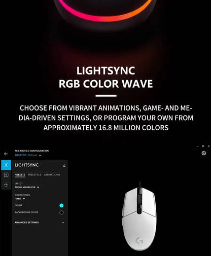 Logitech G102 Wired Gaming Mouse Adjustable DPI 16.8M RGB Colors Mechanical Buttons Ergonomic Design for Competitive Gamers