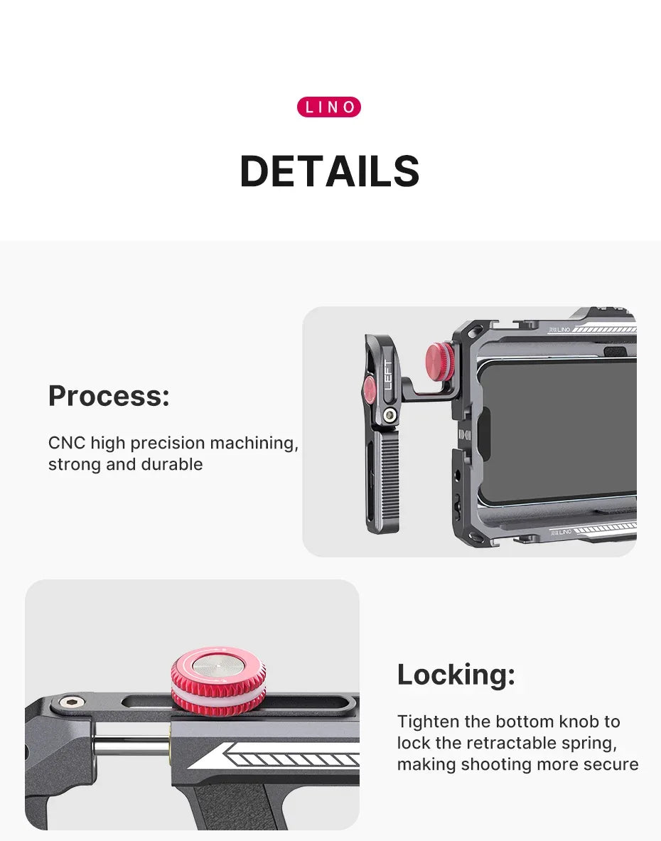 Ulanzi Lino Cage for iPhone 16 15 14 13 X XR XS Max Mini/Pro/Pro Max Smartphone Handle Grip Phone Smartphone Vlog Video