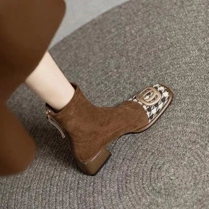 Women Mid Heels Chelsea Boots Chunky Suede Ankle Shoes Winter 2024 Fashion New Zipper Boots Pumps Walking Punk Warm Sock Botas
