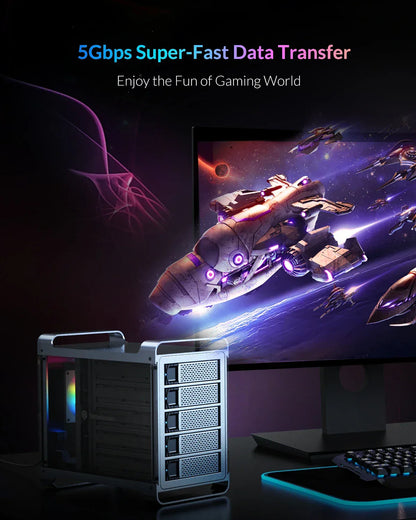 【OW Ship】Yottamaster 5Bay Hard Drive Enclosure USB C 5Gbps Type B SATA External Hard Drive Storage Case for 2.5" 3.5" HDD SSD