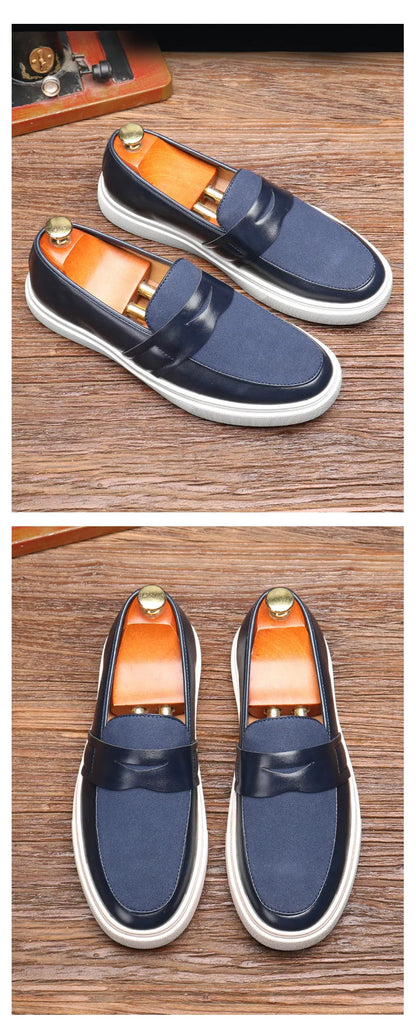 Newest 2025 Autumn Men Suede Leather Loafers Thick Sole Men Slip On Platform Black Party Shoes
