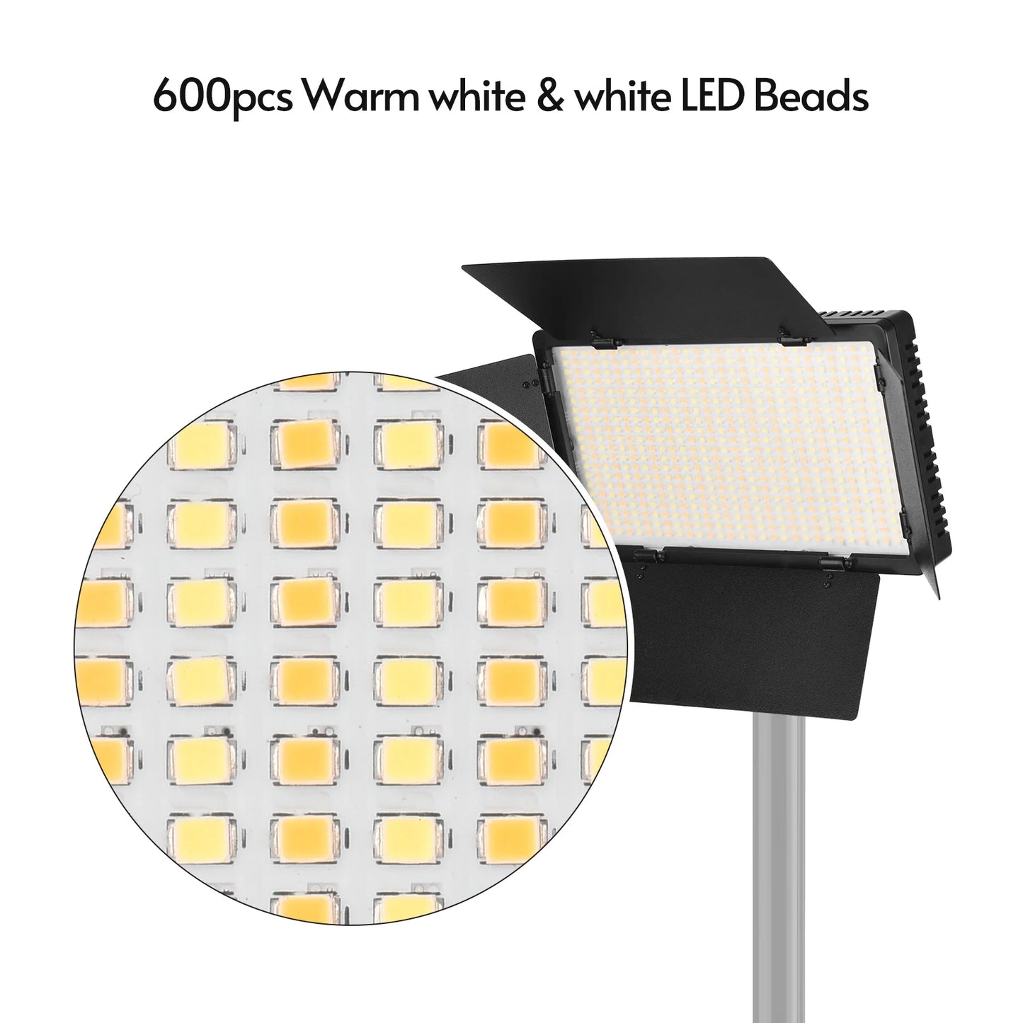 Andoer LED-600 LED 3200-5600K Video Light Photography Light Panel with Barndoor 1/4 Inch Screw Ball Head for Photography Studio