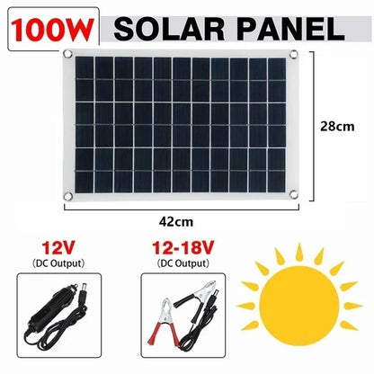 18V Solar Panel 100W + Dual USB Waterproof Outdoor Hiking Camping Portable Battery Mobile Phone Charging Bank Chargings Panels