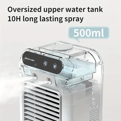 500ml water capacity air cooler fan, silent USB charging small fan, 9-blade high wind power
