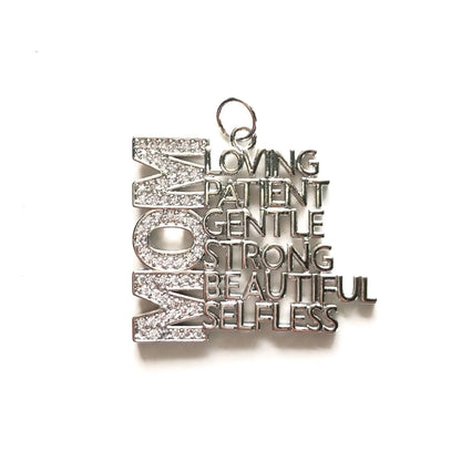 5pcs Micro Paved Mom Is Loving Strong... Word Charm Letter Pendant for Mother's Day Gift Women Bracelet Necklace Jewelry Making