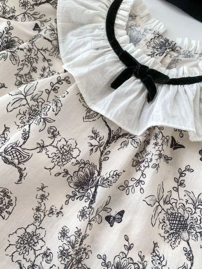 2026 New Summer Baby Clothing Set Infant Girls Floral Lace Collar Tops And Bloomer 2 PCS Suit Toddler Outfit