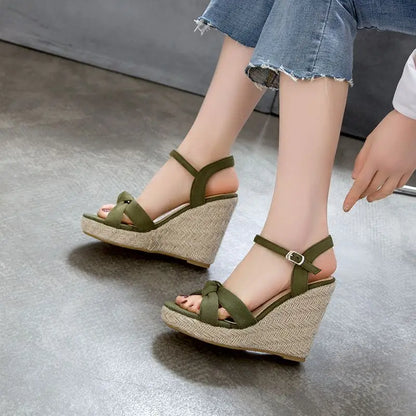 REAVE CAT Brand Women Sandals Open Toe Flock Suede Wedges 11cm Platform Buckle Strap Big Size 44 45 46 Soft Leisure Daily Shoes