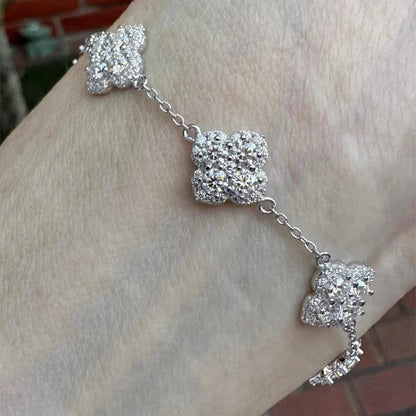 Rrjzz Four-Leaf Clover Moissanite Women Bracelet D Color VVS1 Lab Created Imitation Diamond Round Cut Jewelry GRA Certificated