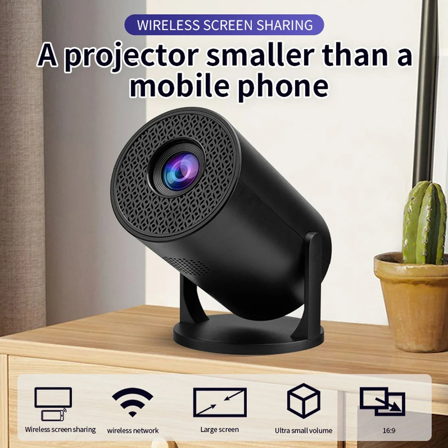 Portable Projector Wireless Fidelity 1080P 270 Degree Adjustable USB TV Sticks Video Movie Projector for Android Laptop PC Phone