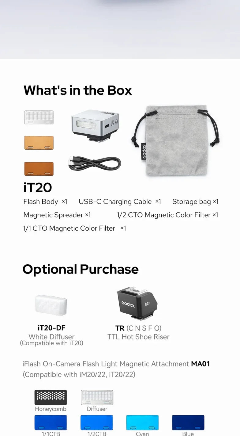 Godox iT20 R Mini Flash for Ricoh TTL Camera 6 Level Automatic Flash Output 1.5 Seconds Recycle Time