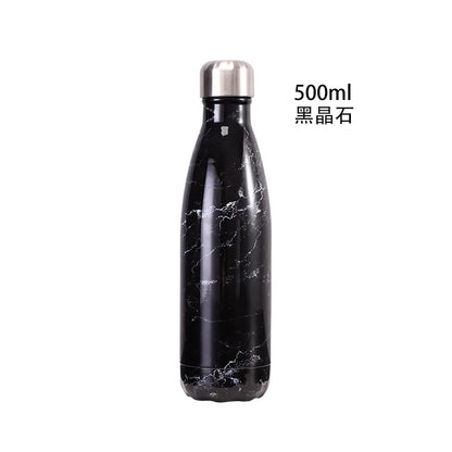 500ml Cola Shape Insulated Bottle, 304 Stainless Steel Vacuum Flask, Marble/Print Portable Water Bottle