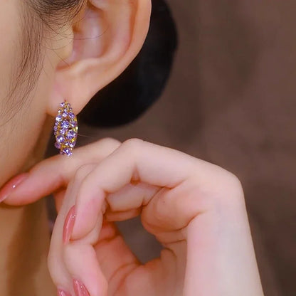 2024 Retro Purple Zircon Hollow Hoop Earrings for Women New Fashion Trend Exquisite Elegant Ladies Wedding Premium Party Jewelry