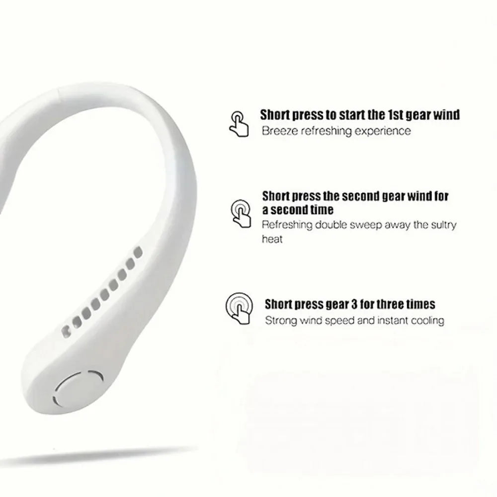 Fan Long Battery Neck Portable No Bladeless Hanging Neck Rechargeable Air Cooler 3 Speed Mini Summer Sport Fan 1200mAh