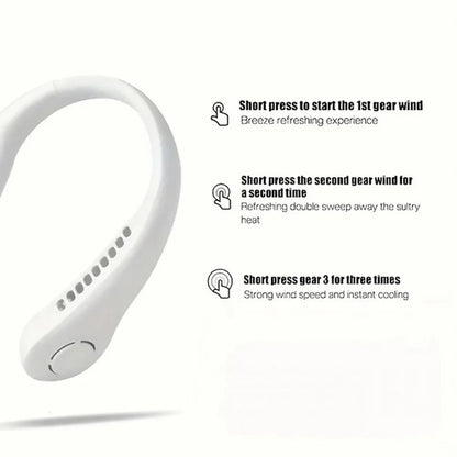 Fan Long Battery Neck Portable No Bladeless Hanging Neck Rechargeable Air Cooler 3 Speed Mini Summer Sport Fan 1200mAh