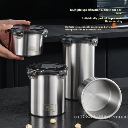 Stainless Steel Storage Jars Set 500/900/1400ml Sealed Containers Kitchen Organizer for Fresh Grain Vegetable Coffee