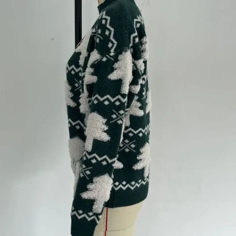 Winter 2025 Women Knitted Sweater 3D Santa Tree Print Warm Thick Jumpers Christmas Sweaters Long Sleeve Pullover Tops Xmas Look