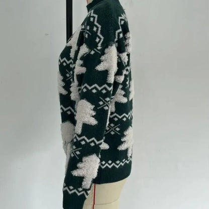 Winter 2025 Women Knitted Sweater 3D Santa Tree Print Warm Thick Jumpers Christmas Sweaters Long Sleeve Pullover Tops Xmas Look