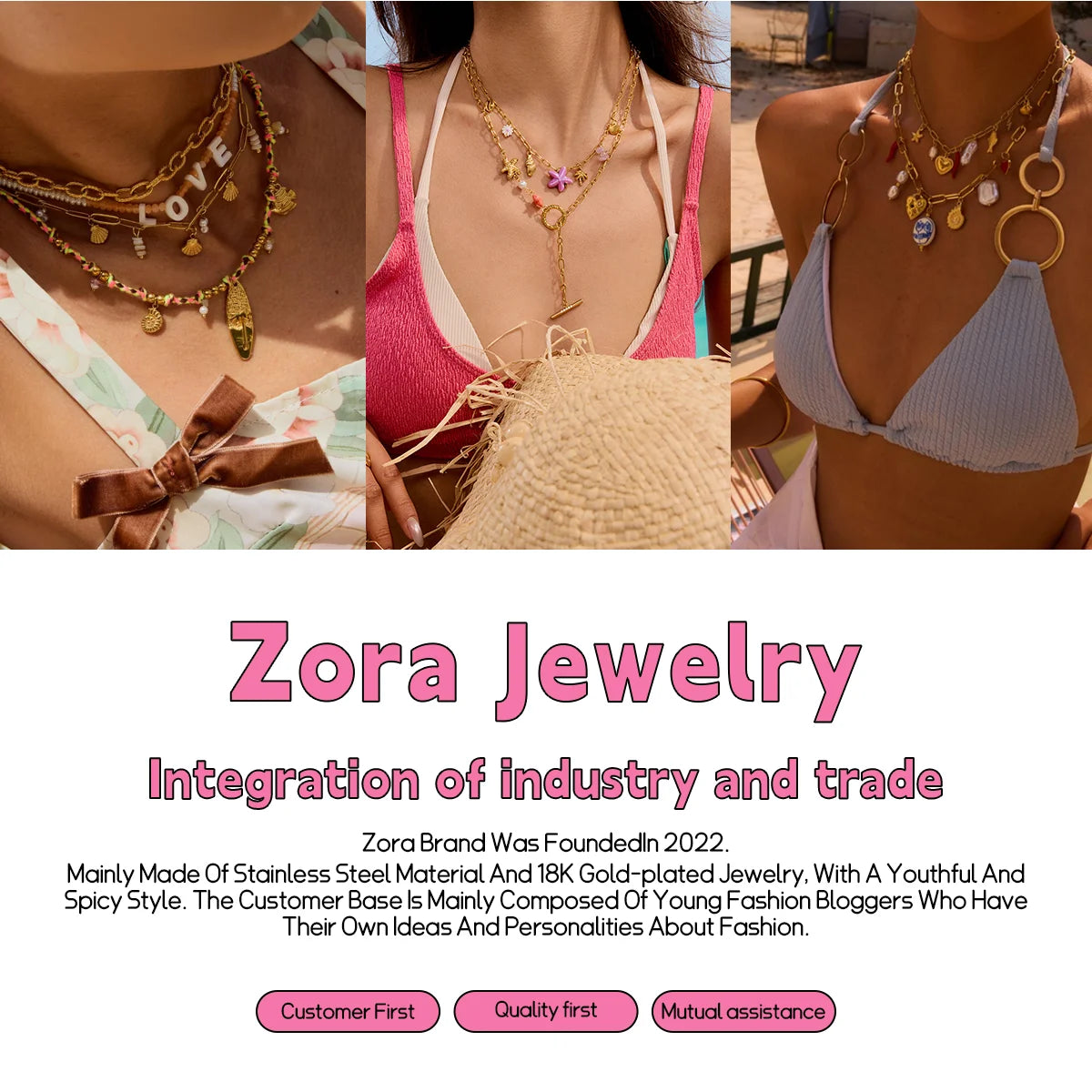 Zora Minimalist Style Silver-Plate Stainless Steel Heart Pendant Splicing Tassels Necklace Waterproof Women's Unique Jewelry