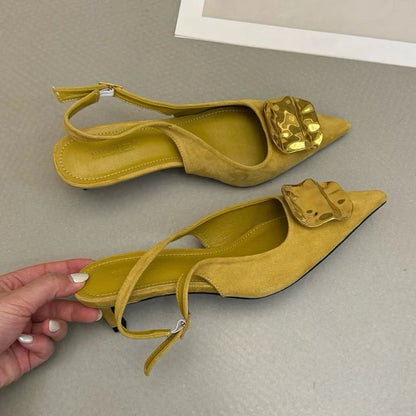 SUOJIALUN 2026 Summer New Brand Women Sandal Fashion Buckle Ladies Elegant Dress Slingback Shoes Thin High Heel Pointed Toe Pump