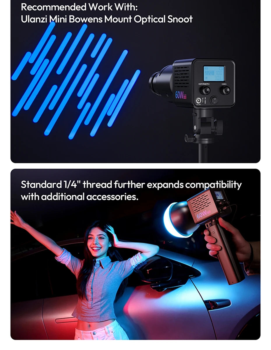 Ulanzi C60 60W RGB COB Light 2500-6500K Bi-Color Video Light For Photography Studio Shooting Outdoor Camping Lighting Vlog