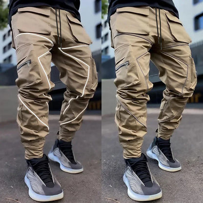 Men Casual Black Cargo Pants Oversize Striped Pocket Sweatpants Gym Sports Fitness Hip Hop Jogger Baggy Trousers Pantalon Hommes
