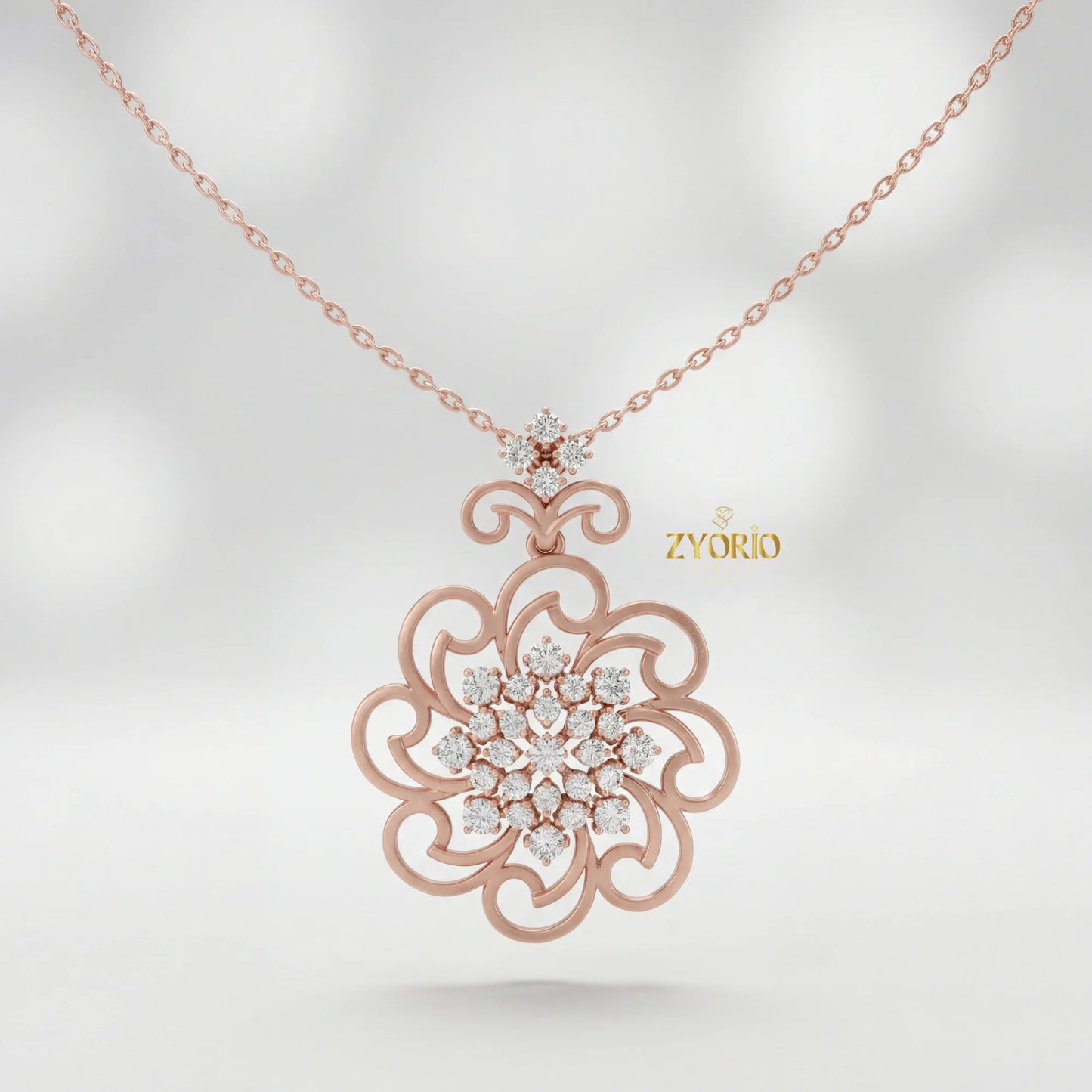 Rose Gold Floral Lab Grown Diamond Pendant Sterling Silver Elegant Sustainable Modern Luxury Women's Jewelry