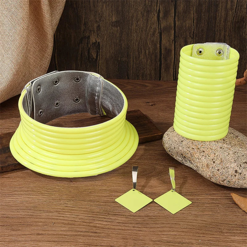 4pcs/set Vintage Leather African Jewelry Set Choker Necklace Bracelet Earrings Set For Women Collar Necklace Set Jewelry Gifts