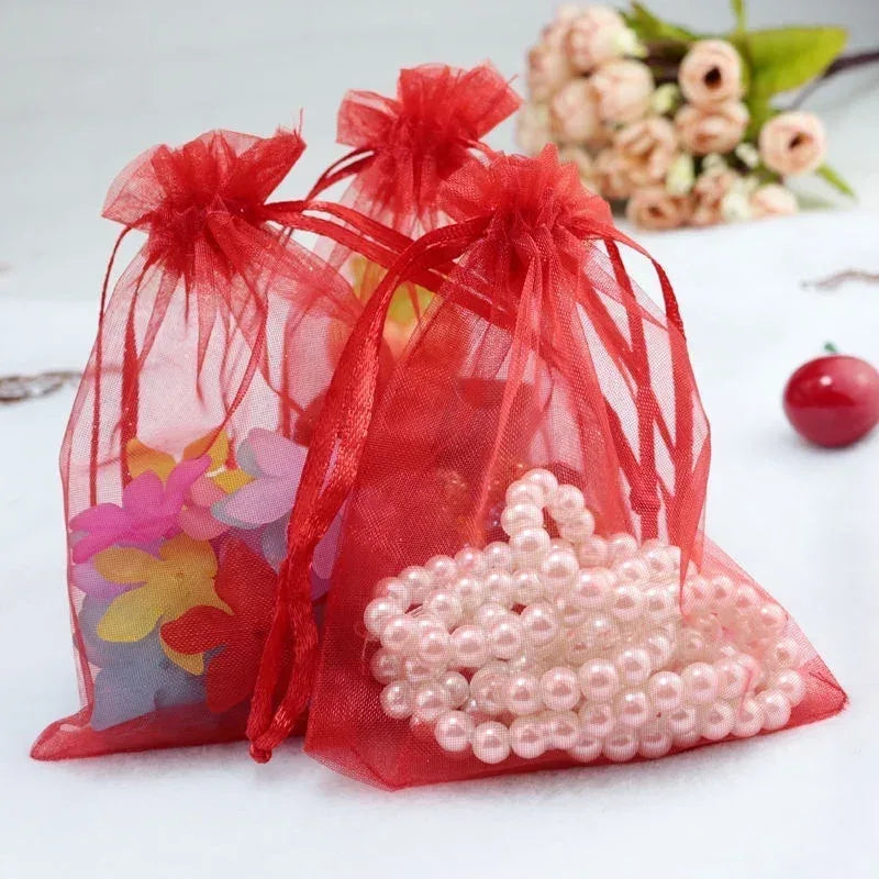 1-100 Drawstring Mesh Bags Packaging Christmas Candy Jewelry Cosmetic Wedding Pocket Gift Bag Multicolor Drawable Organza Pouch