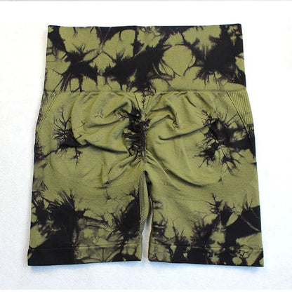 New Tie Dye Yoga Shorts Women Fitness Leggings Seamless Knitted Outdoor Running Sports Tights High Waist Butt Lift Elastic Pants