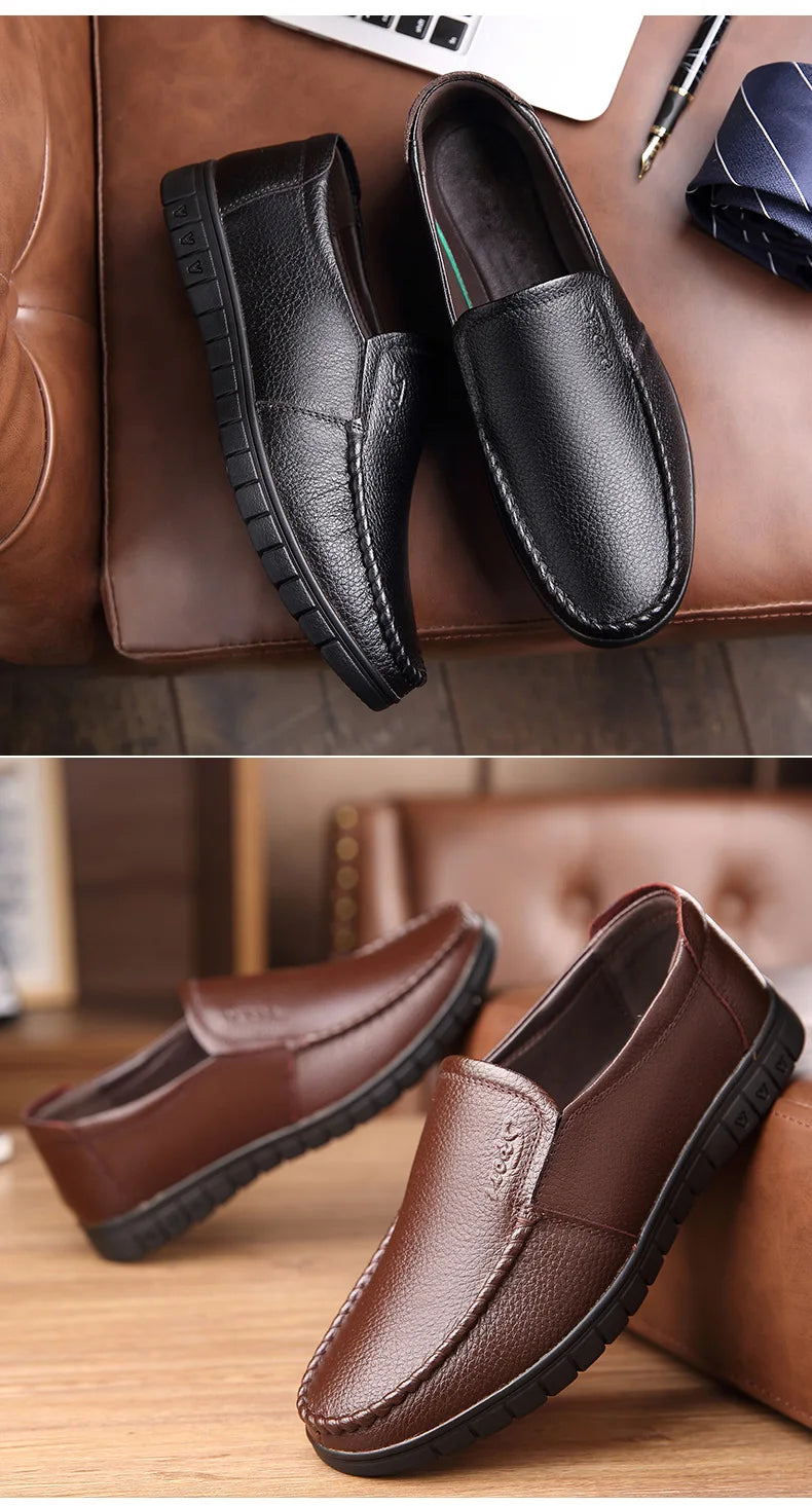 Men Loafers Fashion Slip on Soft Flats Genuine Leather Simple Moccasin Comfy Handmade Man Driving Footwear Non-Slip Boat Shoes