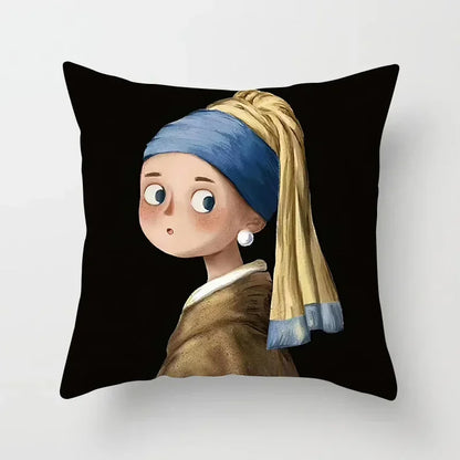 Creative Cartoon Oil Painting Mona Lisa Van Gogh Cushion Cover Portrait Painting Throw Pillow Case Cojines Decorativos Para Sofa