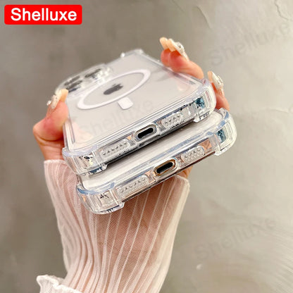 For iPhone17 ProMax Transparent Armour Magnetic Case Shelluxe For iPhone 17 Pro Max 17Air Cases Luxury Corners Protector Cover