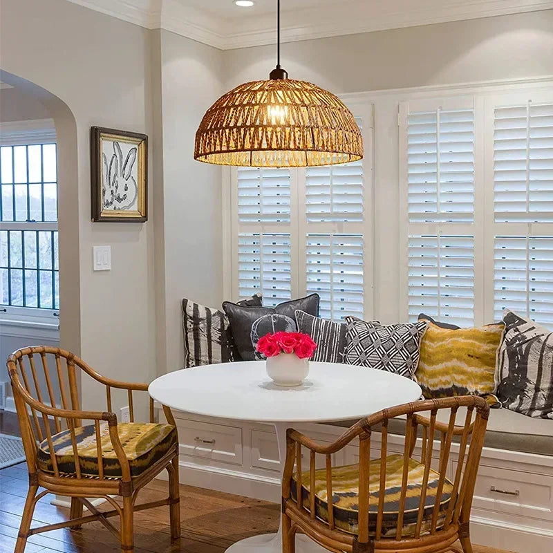 Japanese Style Hemp Rope Pendant Light, Countryside Dining Room, Bedroom, Living Room, E27 Ball Bubble Handmade Pendant Light