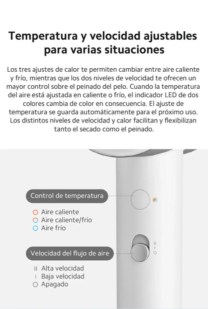 Official｜Xiaomi Water Ionic Hair Dryer H500｜Terapia de iones de agua doble｜Flujo de aire ultraalto de 20 m/s｜Cuerpo de metal"