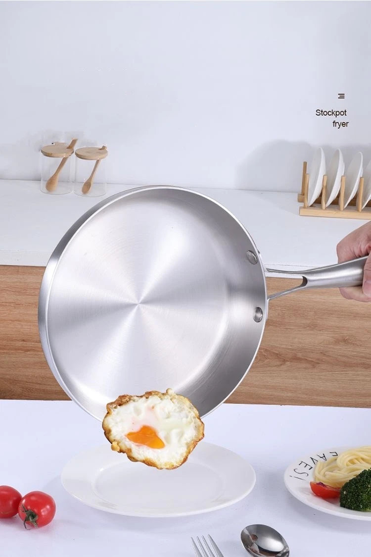 304 stainless steel frying pan, non stick pan, steak pan, suitable for gas stoves and induction cookers, uncoated kitchen utensi