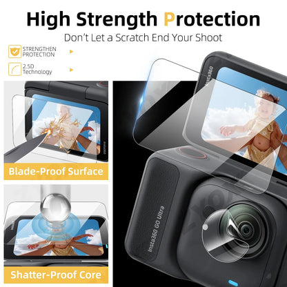 9H Hardness Glass for Insta360 Go Ultra Screen + Lens Protector Clear Ultra-HD Tempered Glass  Anti-scratch Film Accessories