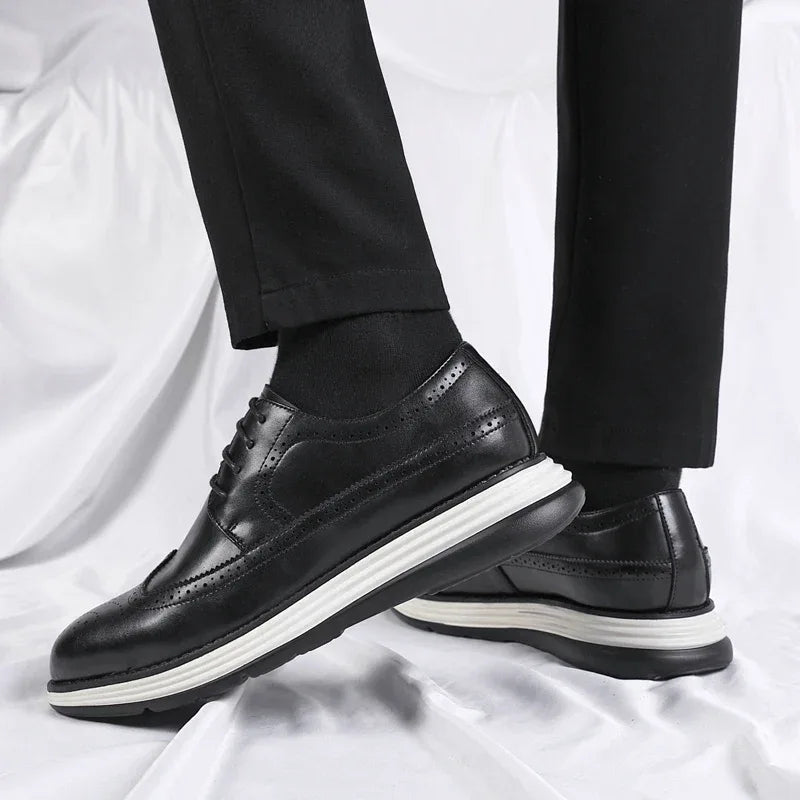 Men's Casual Leather Thick Soled Simple Walking Shoes Fashion Oxford Shoes High End British Style Office Business Dress Shoes