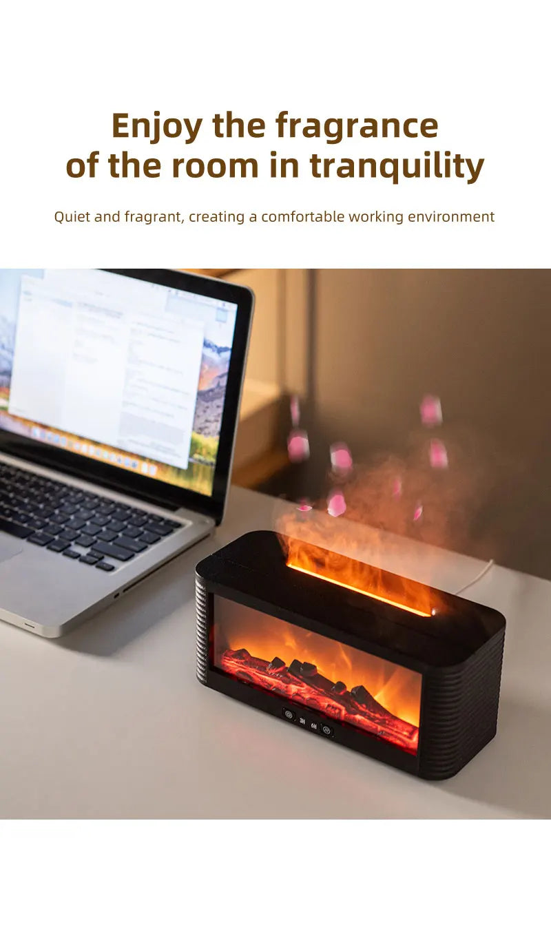 250ml Flame Fireplace Aroma Humidifier Colorful Light Aromatherapy Essential Oil Diffuser with Timed Auto Off for Home Bedroom