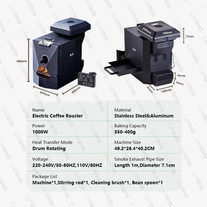 CAFOVO RE-1 Electric Coffee Bean Roaster Commercial Roaster Automatic Roasting Machine with 3 Baking Curve Grain Dryer 110-220V