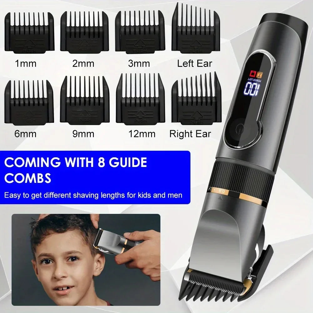 Professional Hair Clipper Ceramic Blade Male Hair Trimmer LED Display Haircut Machine USB charging