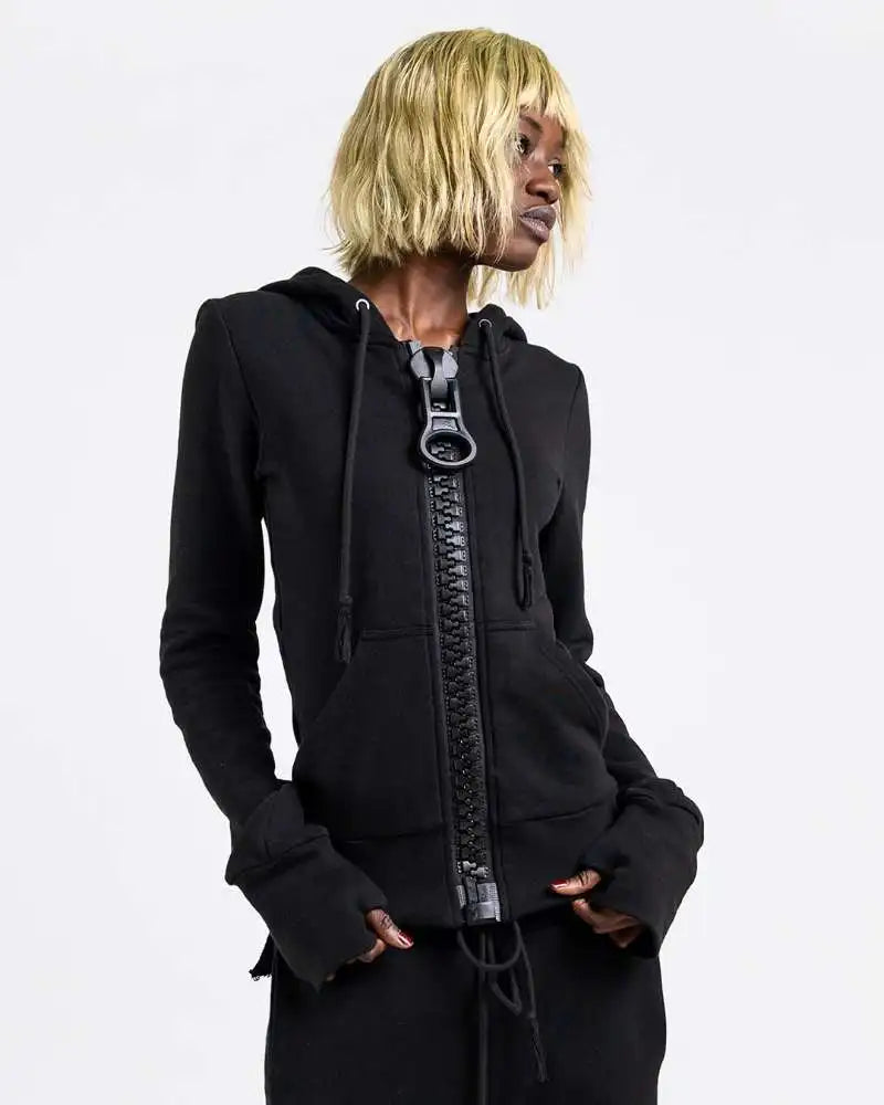 Y2K street Harajuku loose oversized zipper multi-pocket hoodie American fashion trend solid color oversized hoodie for women