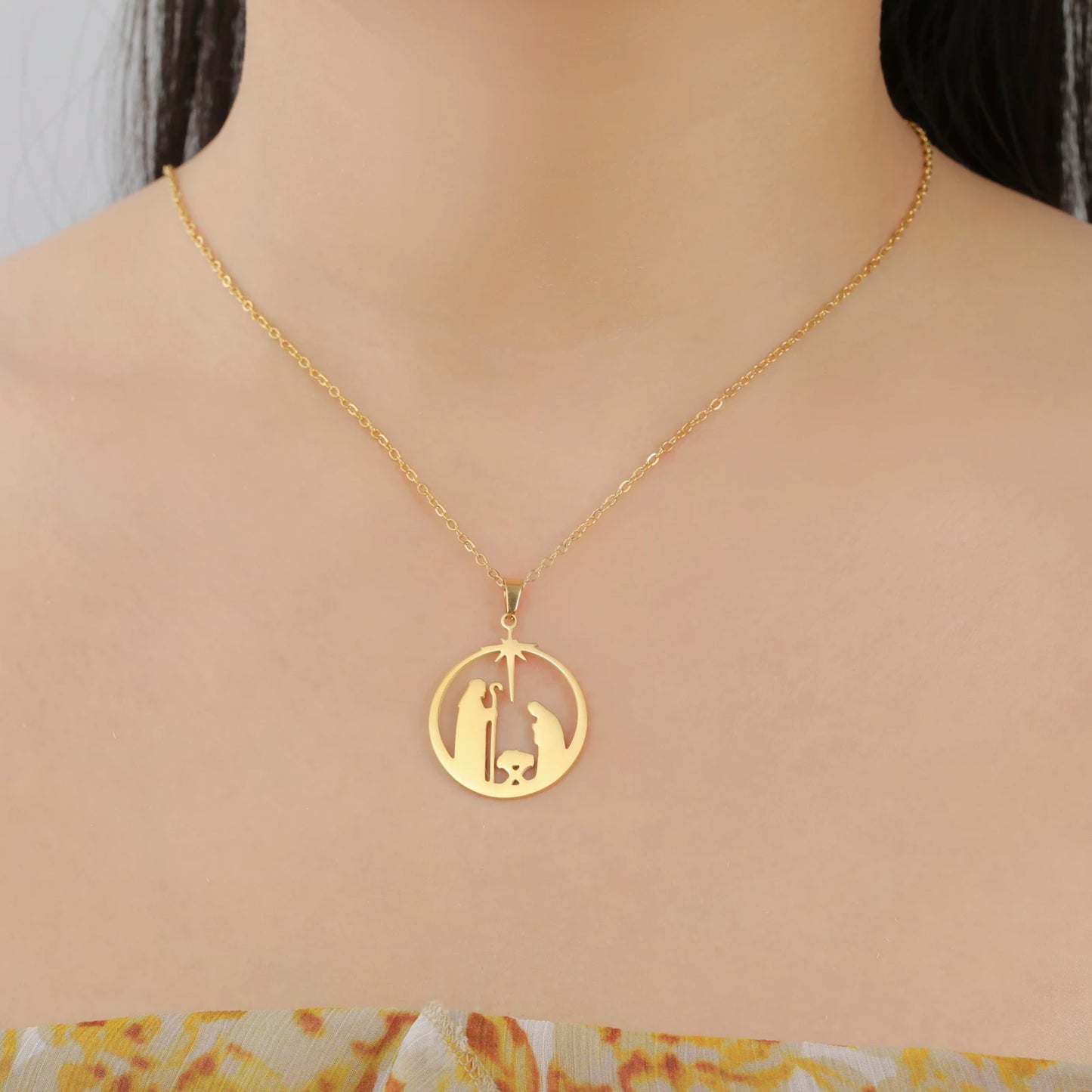 Christian Prayer Pendant Necklace Stainless Steel Unisex Retro Angel Star Prayer Talisman Mother's Day Jewelry Gift