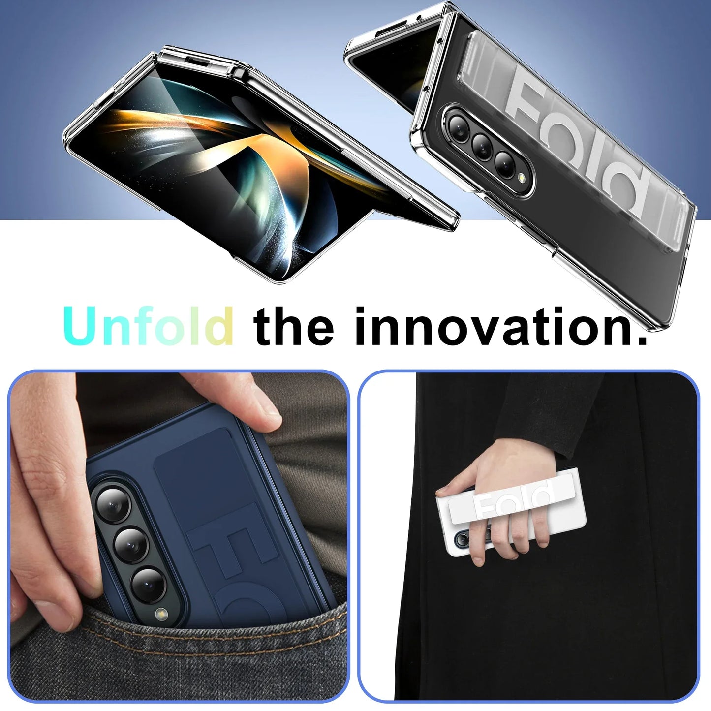 Ultra-thin Matte Silicone Wrist Strap Case For Samsung Galaxy Fold 7 6 5 4 3 Transparent Folding Shockproof Hard Back Cover