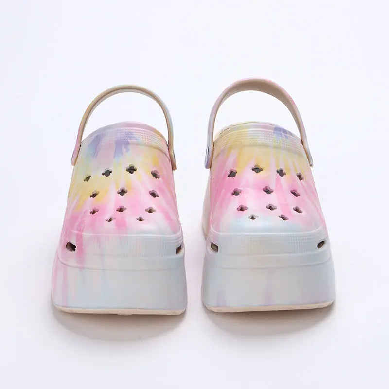 Leopard Thick Bottom Clogs for Women Closed Toe Chunky Platform Sandals Woman Summer 2023 Super High Wedge Heel Slippers Female