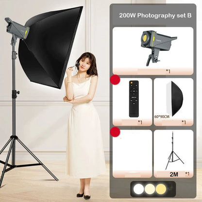 Sun Lamp Portable LED Photography Fill Light 200W Studio Video Light 95+ 2700K-6500K 220V Dimmable Bowens Mount Continuous Light